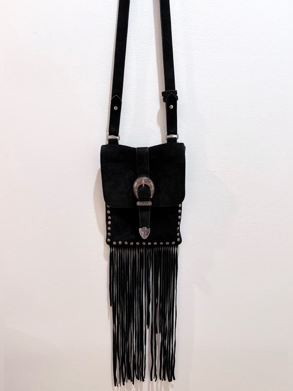 Forever 21 Bag 100% Suede Black Fringe Crossbody Purse Western Boho
